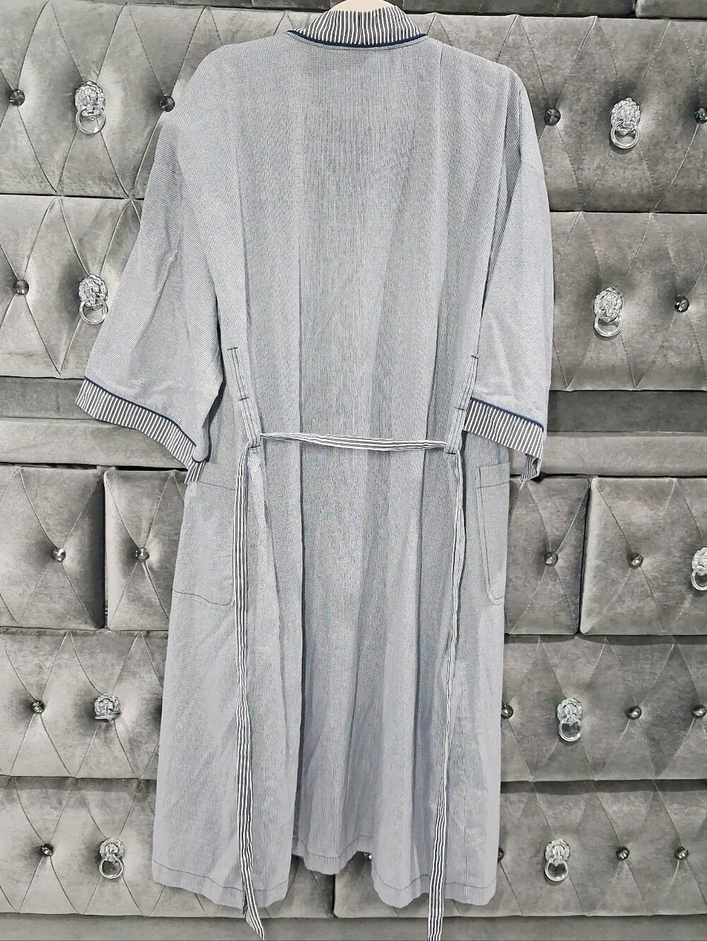 Vintage Christian Dior Monsieur Cotton Robe White Blue Stripe Unisex OS